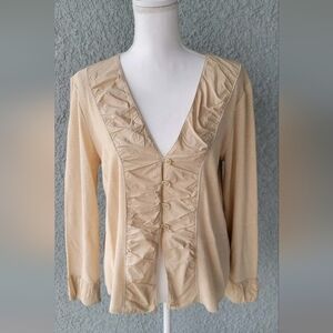 Vintage Chic Beige Women's Blouse with Ruffle Detail